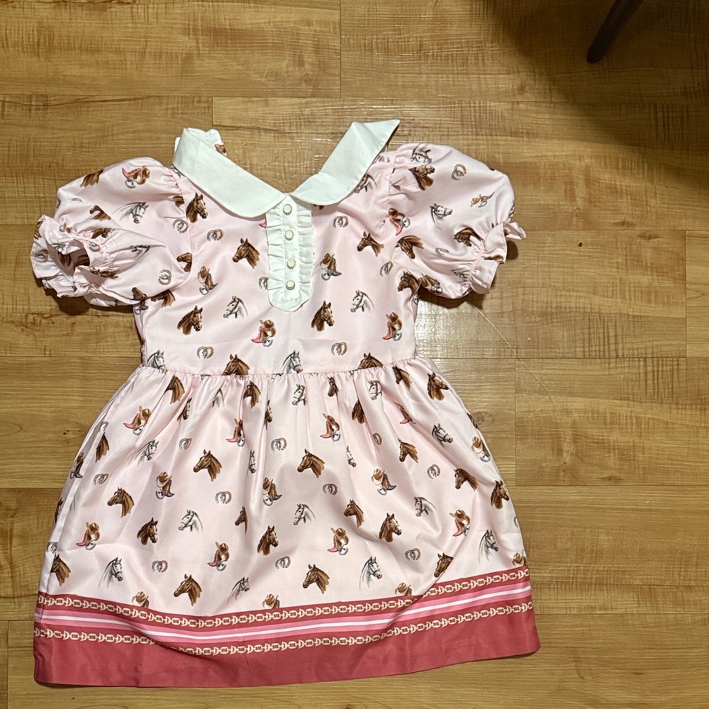 Janie and Jack Pink Dress with Horse Print
